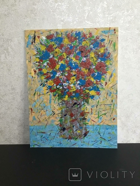 Картина, картон, акрил, натюрморт Цветы. 40 х 30 см., photo number 2