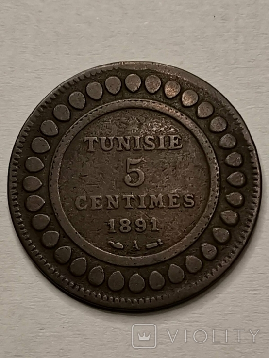 5 сантим Тунис 1891, фото №3
