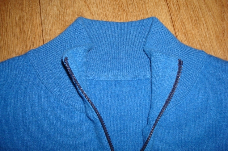 Кашемировый Итальянский шикарный мужской свитер на замке лазурного цвета 48/50, фото №9