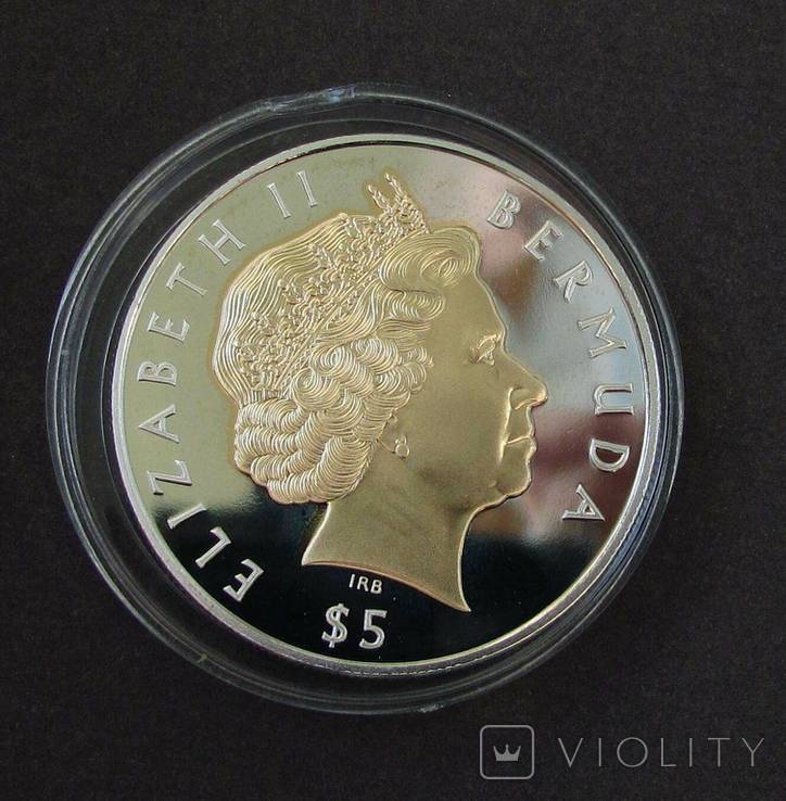 2003 Бермудские острова Серебро, 5 долларов 'Золотой юбилей' m29, фото №4