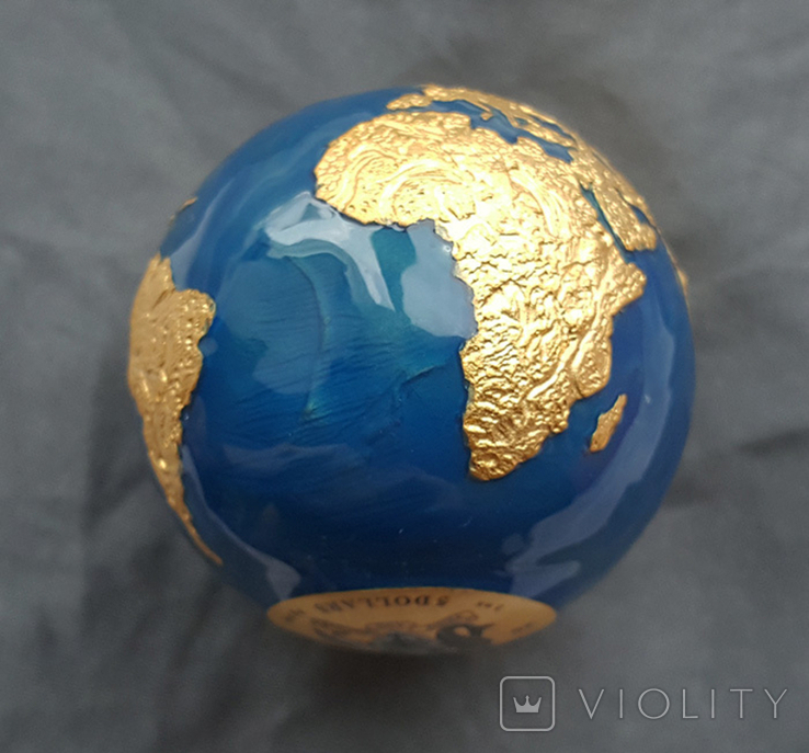 Планета Земля монета сфера (дефект) / 3 oz / шар позолота / Барбадос 2021, фото №4