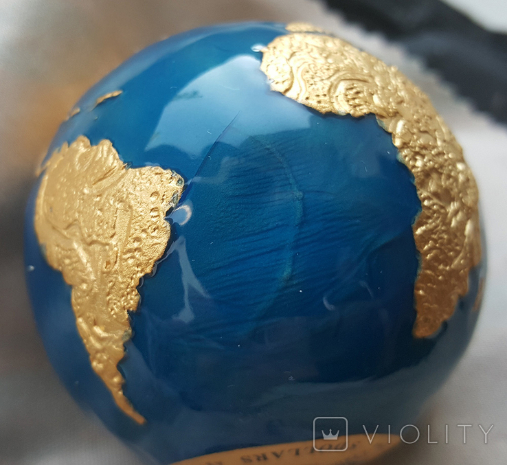 Планета Земля монета сфера (дефект) / 3 oz / шар позолота / Барбадос 2021, фото №12