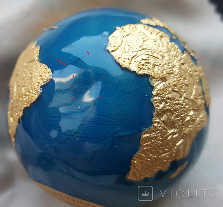 Планета Земля монета сфера (дефект) / 3 oz / шар позолота / Барбадос 2021, фото №13