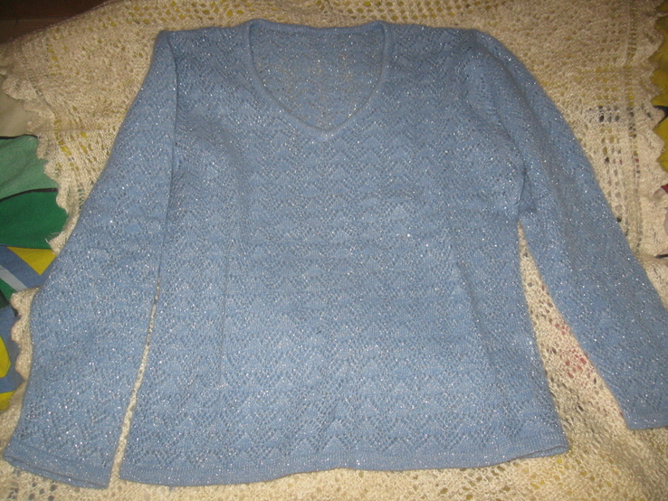 Мохеровый ажурный пуловер нарядный. Мохер-75%, лама-25%, фото №3