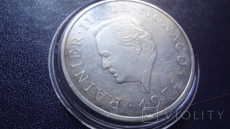 100 франков 1974 Монако 25 лет правлению Ренье III тираж 25000 37 г, фото №3