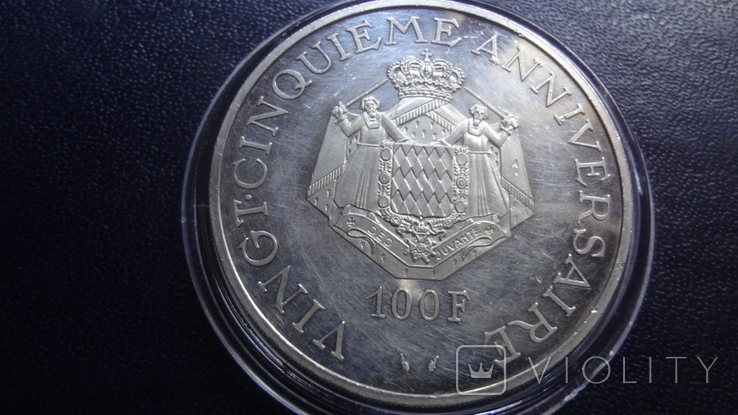 100 франков 1974 Монако 25 лет правлению Ренье III тираж 25000 37 г, фото №5