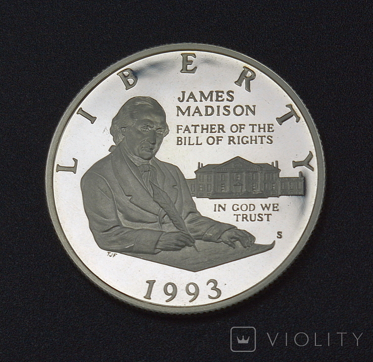 США доллара (50 центов), 1993 Билль о правах, Джеймс Мэдисон, фото №2
