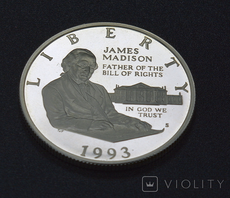 США доллара (50 центов), 1993 Билль о правах, Джеймс Мэдисон, фото №3