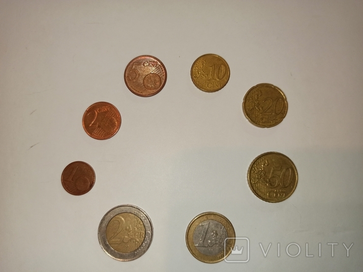 Набор монет евро 1 цент-2 евро 8 монет Испания первый выпуск 1999-2006 кстарая карта, фото №3