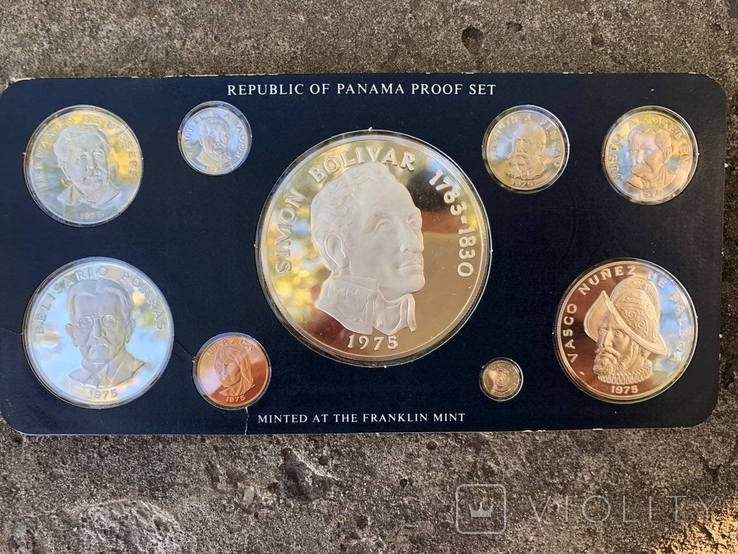 Панама 1975 Официальный набор ВОХ Пруф серебро