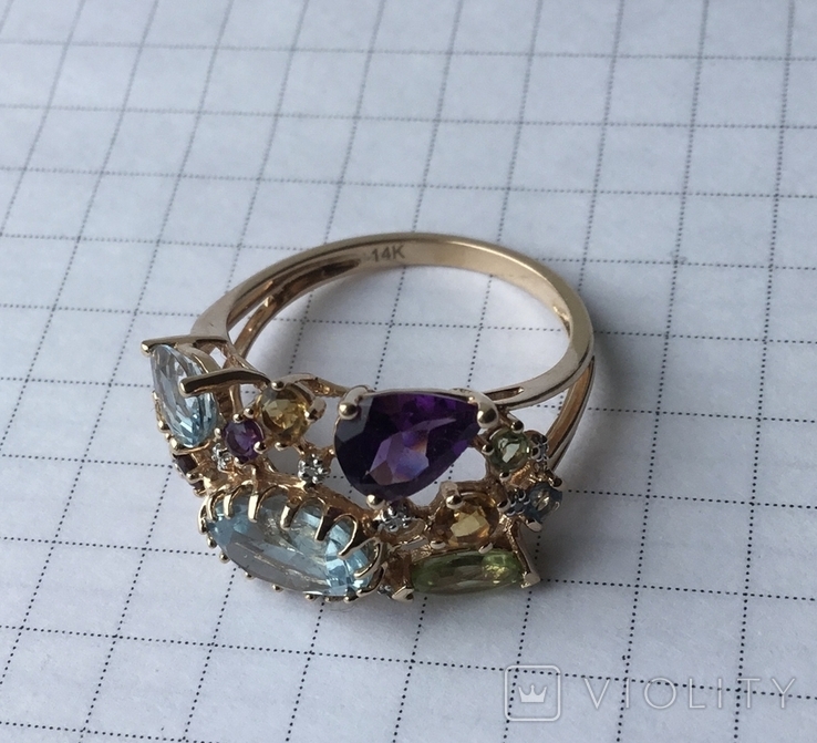 Золотое кольцо 14к-583 проба с камнями., фото №10
