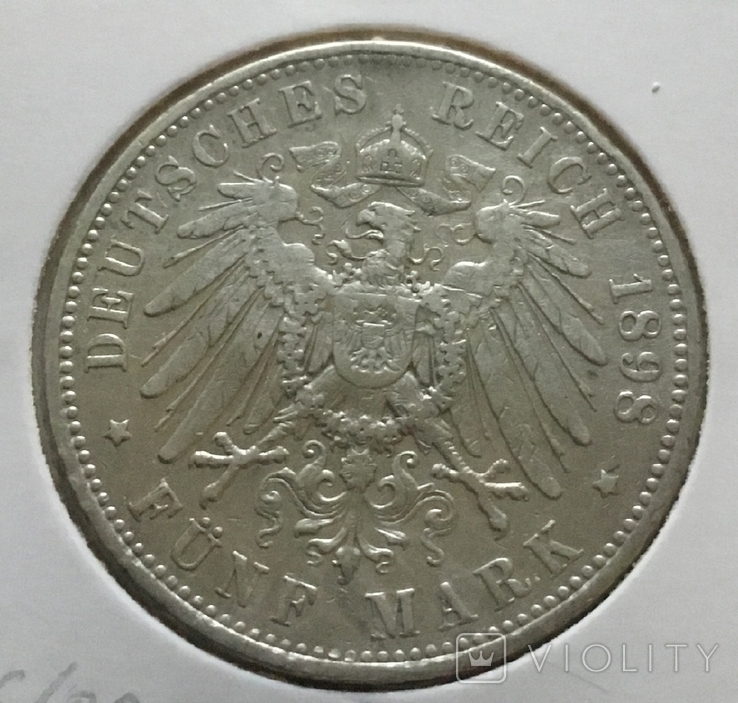 Саксония 5 марок 1898 год E, Альберт х9л3, фото №6