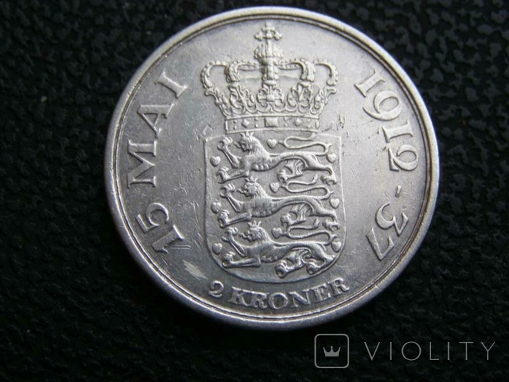 2 кроны Дания 1937 г. Серебро. 25 лет правления., фото №5