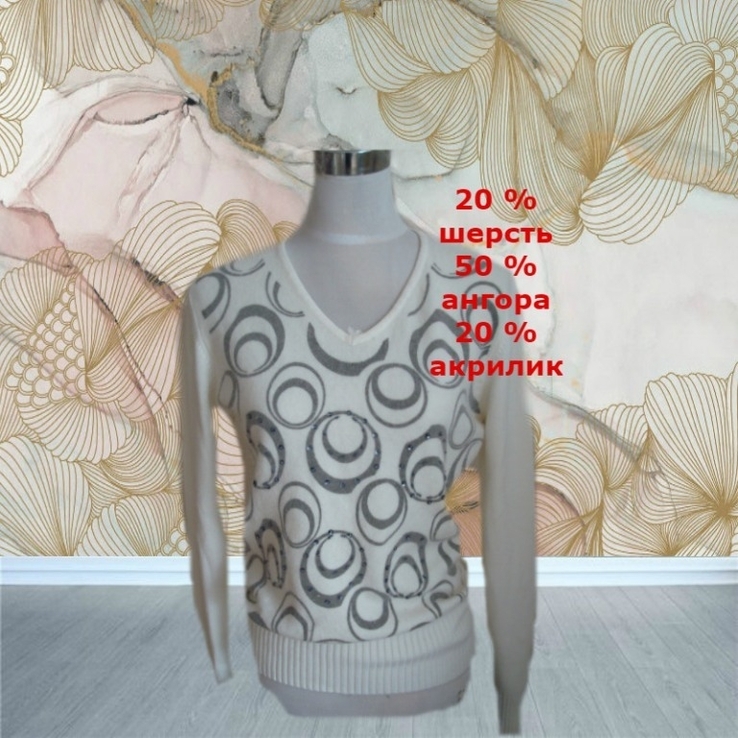 Ангора шерсть Красивый теплый женский свитер бело молочный мыс, фото №2