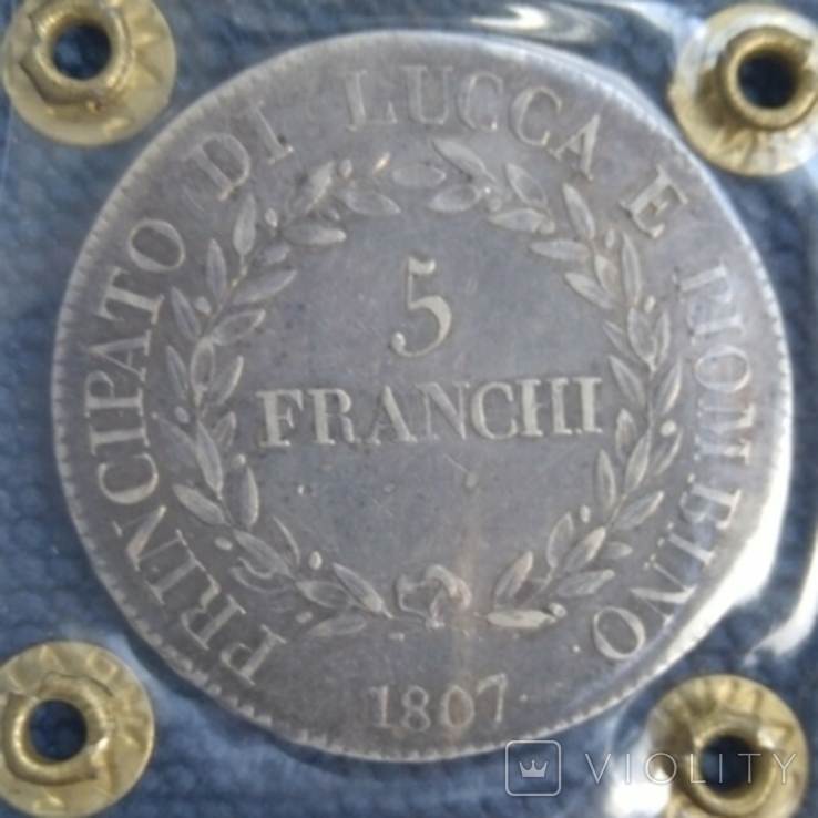 Италия. Лукка и Пьомбино. 5 франчи 1807, фото №4