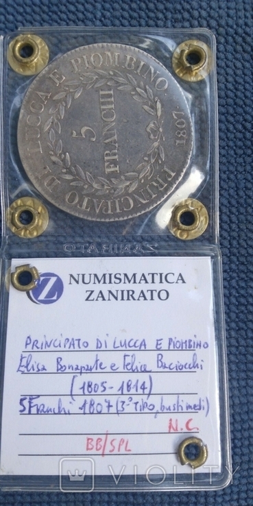 Италия. Лукка и Пьомбино. 5 франчи 1807, фото №6