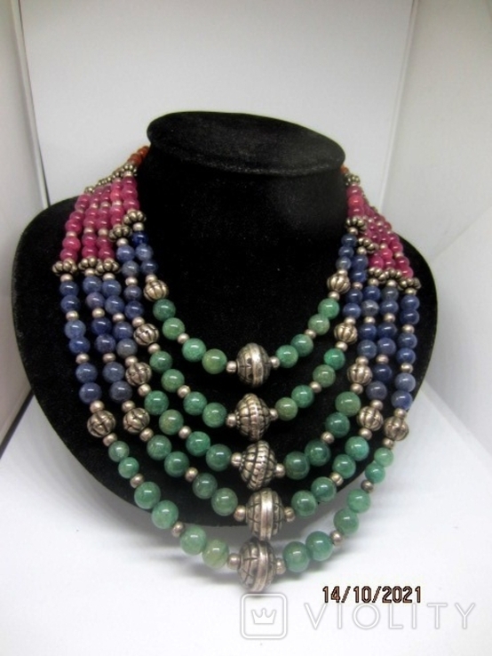 Necklace: silver 925, jade, lapis lazuli, carnelian, tourmaline, photo number 2