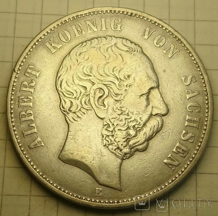 1875 год, 5 марок, Саксония., фото №4