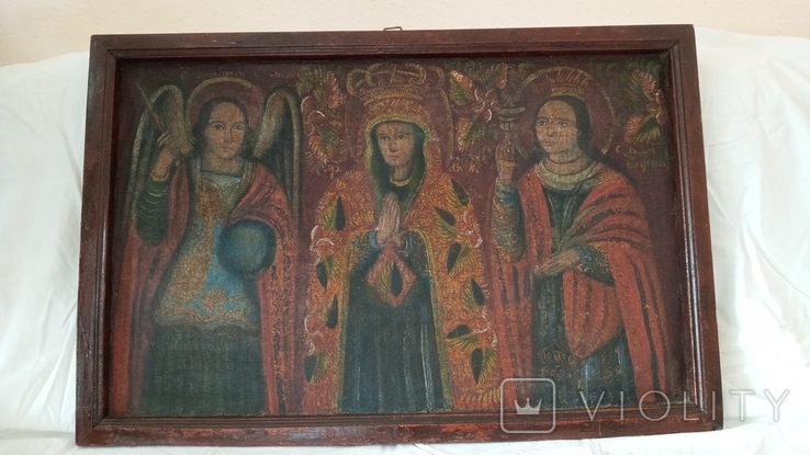 Икона на полотне Богородица Архангел и святая великомученица Варвара, фото №2