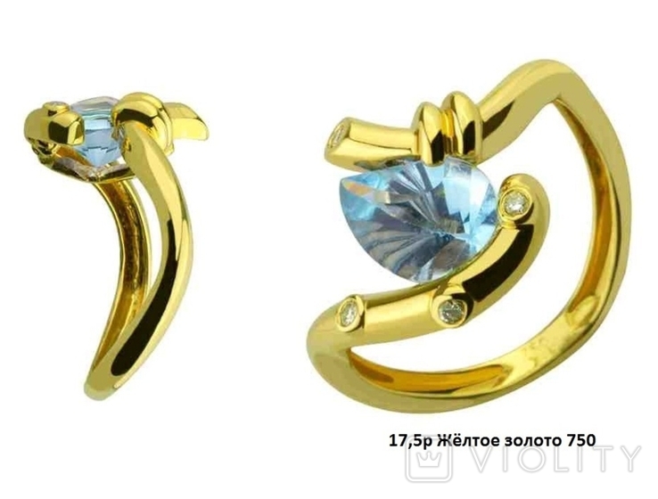 Кольцо каблучка Бриллиант діамант Топаз золото 750 17,5-18,5 р, фото №3
