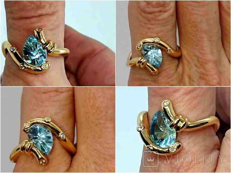 Кольцо каблучка Бриллиант діамант Топаз золото 750 17,5-18,5 р, фото №5