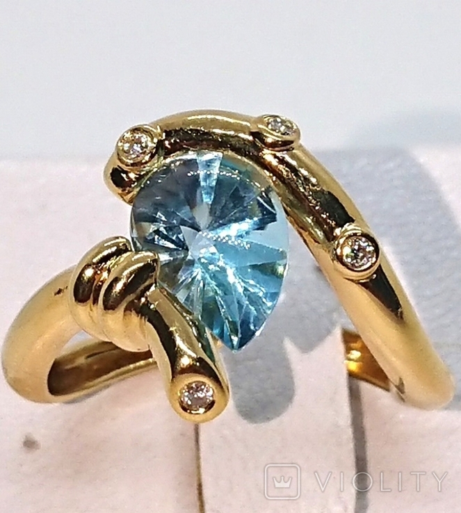 Кольцо каблучка Бриллиант діамант Топаз золото 750 17,5-18,5 р, фото №9