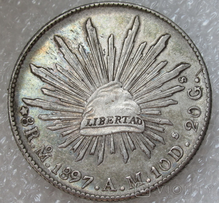 8 реалов 1897 г. Мо АМ, Мексика, серебро, фото №2