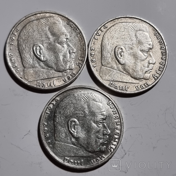 3 по 2 марки 1937 А, 1938 В, 1939 В