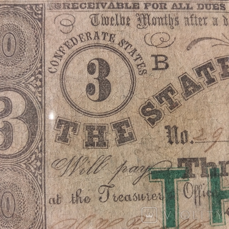 Три доллара США, Луизиана, 1862 год, фото №5