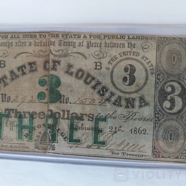 Три доллара США, Луизиана, 1862 год, фото №13