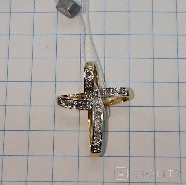 Крестик Хрестик Вензель бриллиант діамант Золото 750, фото №5