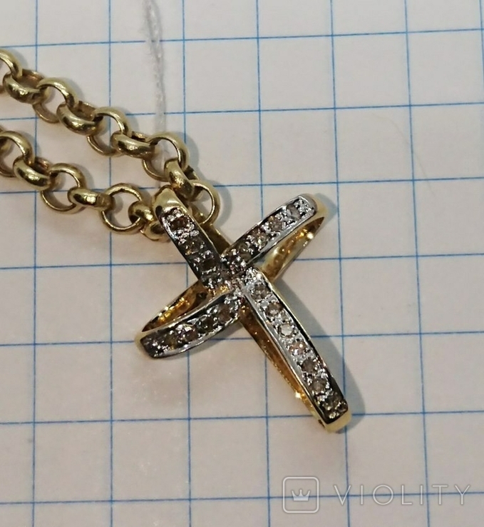 Крестик Хрестик Вензель бриллиант діамант Золото 750, фото №7