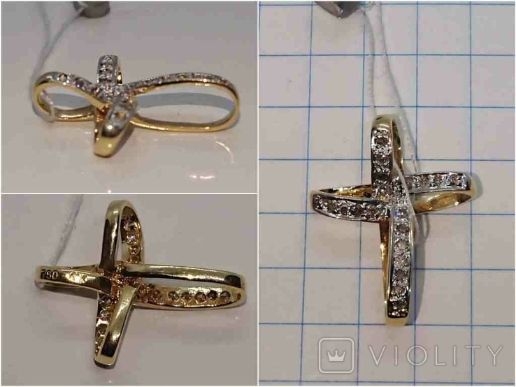 Крестик Хрестик Вензель бриллиант діамант Золото 750, фото №8