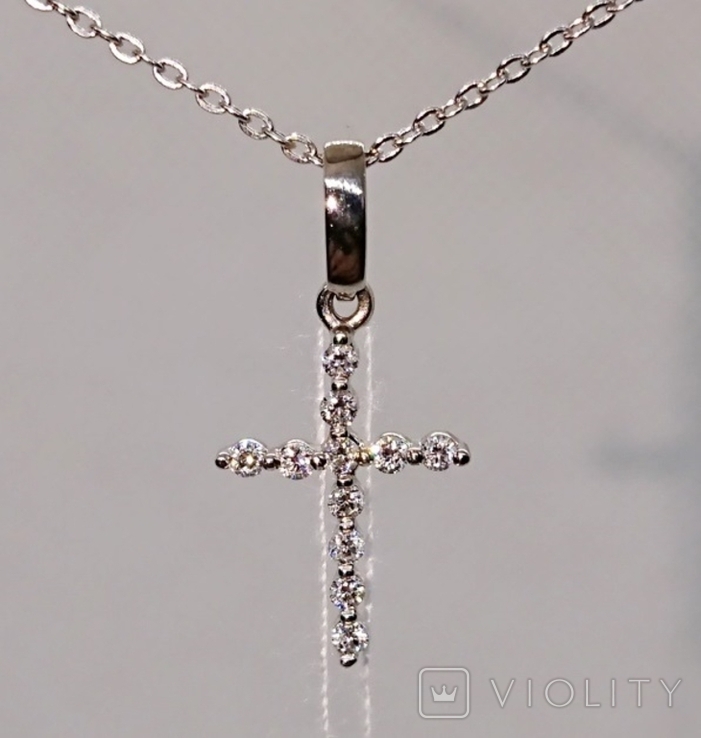 Золотой крестик Хрестик кулон Милота Бриллиант діамант белое золото 585, фото №7