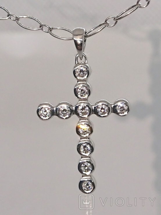 Крестик Хрестик стиль Tiffany Діамант бриллиант на 0,30 Ct белое золото 585, фото №3