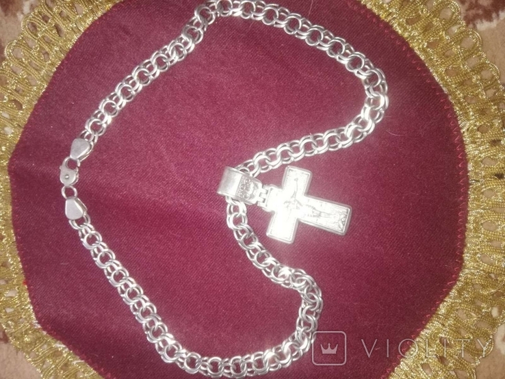 Серебряная цепь с крестом, фото №2