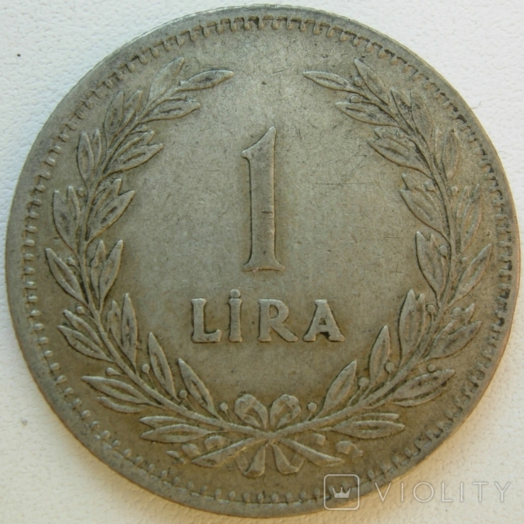 Туреччина 1 ліра 1948 срібло, фото №2