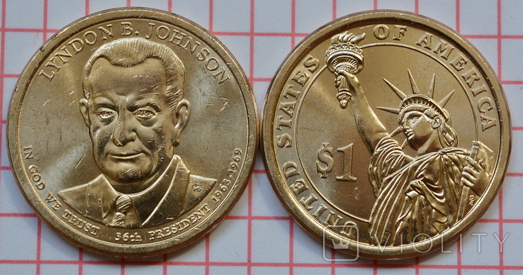 1 доллар США 36-й президент Л.Джонсон, 2015 г
