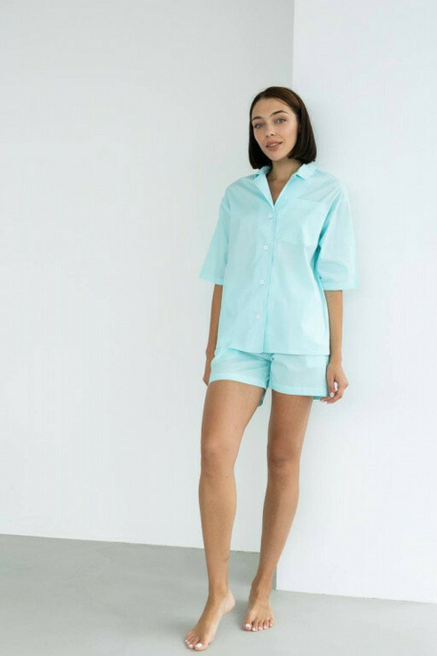 Пижама, одежда для дома и сна из 100% хлопка (рубашка + шорты), фото №2
