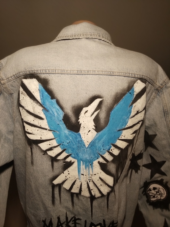 Курточка джинсовая разрисованная моющими красками, фото №4