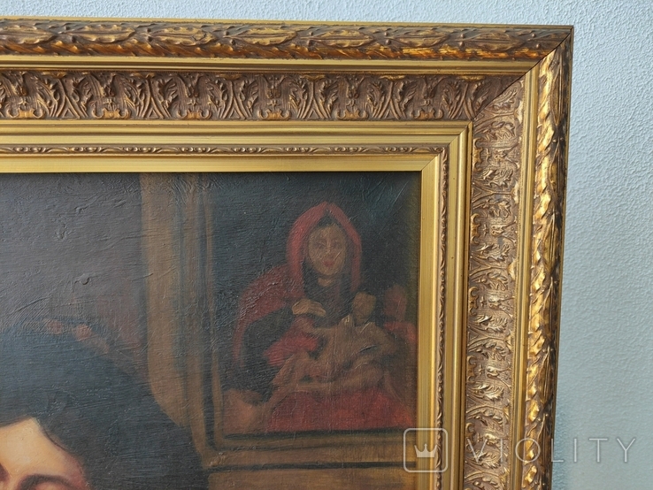Старинная картина "Дама с ребенком" масло,холст,подпись., фото №7