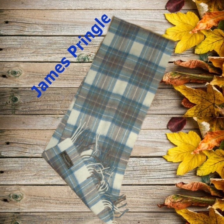 James Pringle 100 % Pure new wool Шерстяной теплый мужской шарф с бахромой, фото №3