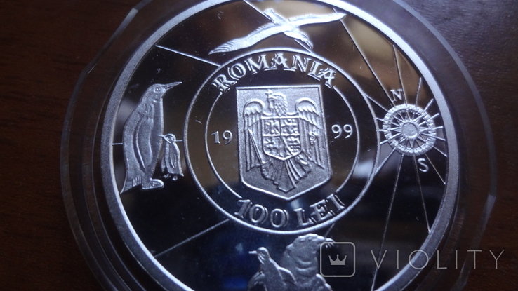 100 лей 1999 Румыния Парусник "Бельгия" серебро,коробка, фото №5