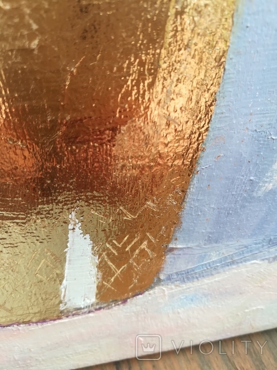 Интерьерная живопись, "Маки в золотой вазе", холст, масло, поталь, фото №7