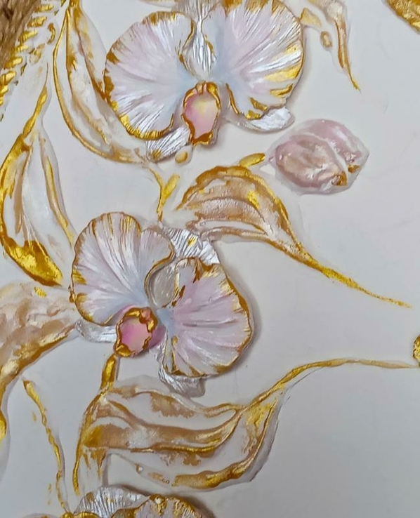 Картина, декоративное панно "золотые орхидеи", подарок на юбилей, numer zdjęcia 3
