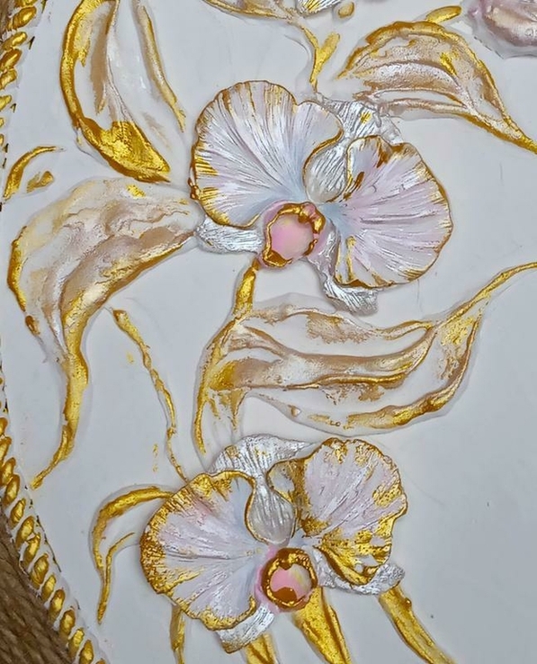 Картина, декоративное панно "золотые орхидеи", подарок на юбилей, numer zdjęcia 5