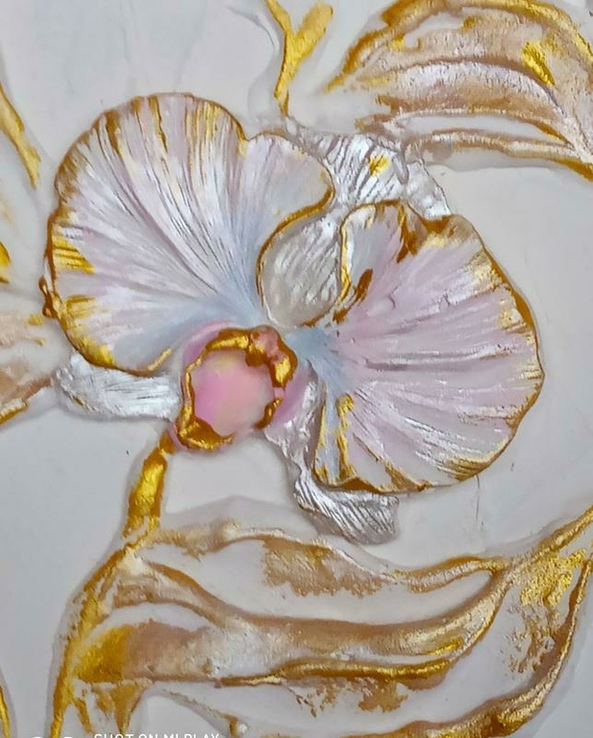 Картина, декоративное панно "золотые орхидеи", подарок на юбилей, numer zdjęcia 9