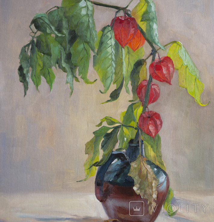 Painting "Physalis", canvas on cardboard, 30x40, still life, bouquet., photo number 4