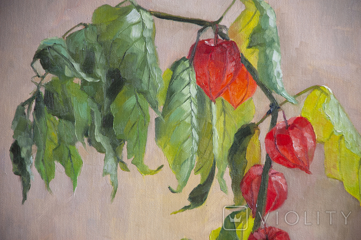 Painting "Physalis", canvas on cardboard, 30x40, still life, bouquet., photo number 5