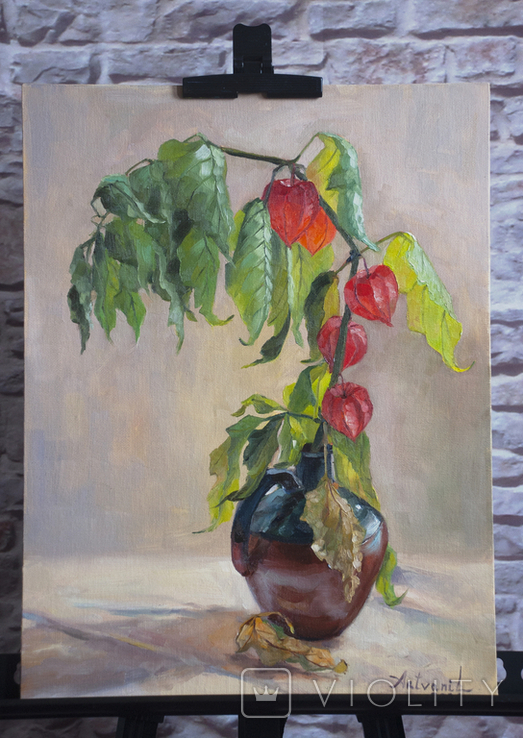 Painting "Physalis", canvas on cardboard, 30x40, still life, bouquet., photo number 6
